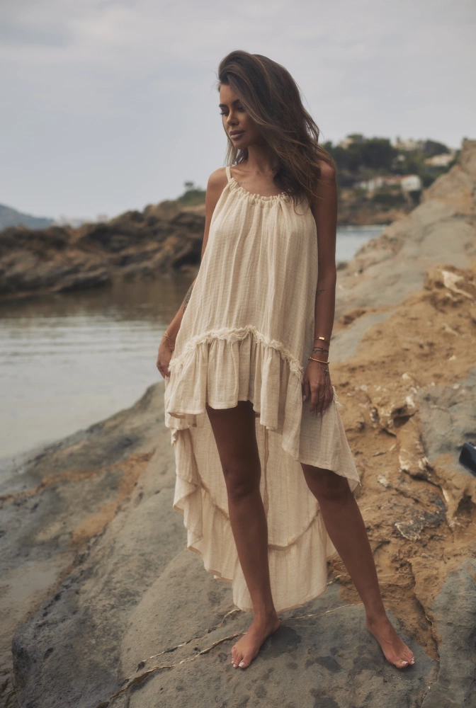 Bina - Boho béžové maxi šaty